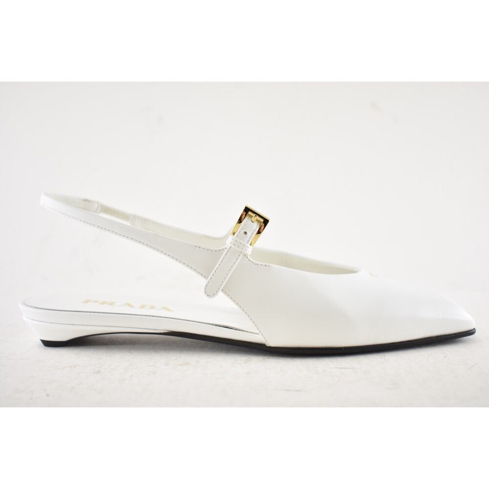 Prada White Leather Square Toe Mary Jane Slingback Ballerina Ballet Flat 36 - Picture 2 of 16